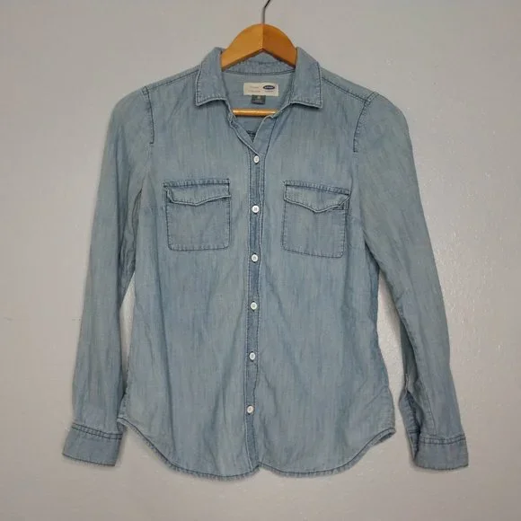 Old Navy Women's XS Classic Fit Button Down Chambray Blue Shirt Western Collared - Picture 1 of 4